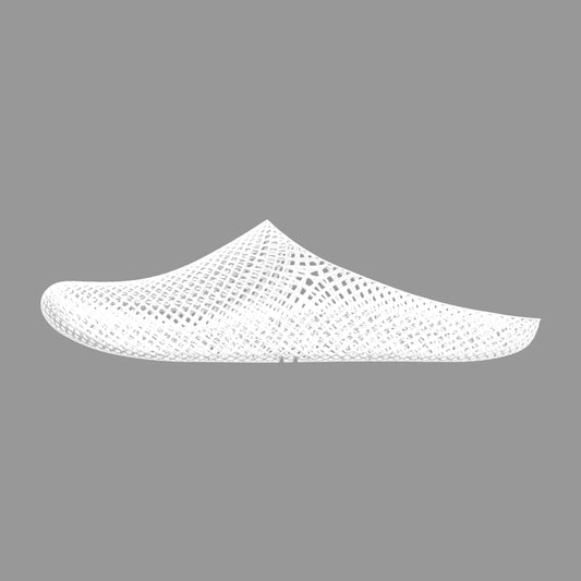 NUWA Lattice Slipper in white, 3D-printed one-piece, 90g, open-lattice structure