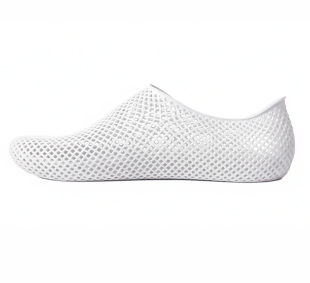 NUWA Lattice Sneaker in white, 3D-printed at 80μm resolution, one-piece, 100g